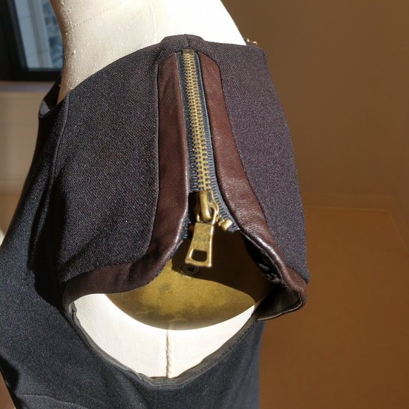 Black Knit Short Shift Dress with Brown Faux trim - Picture 3 of 6